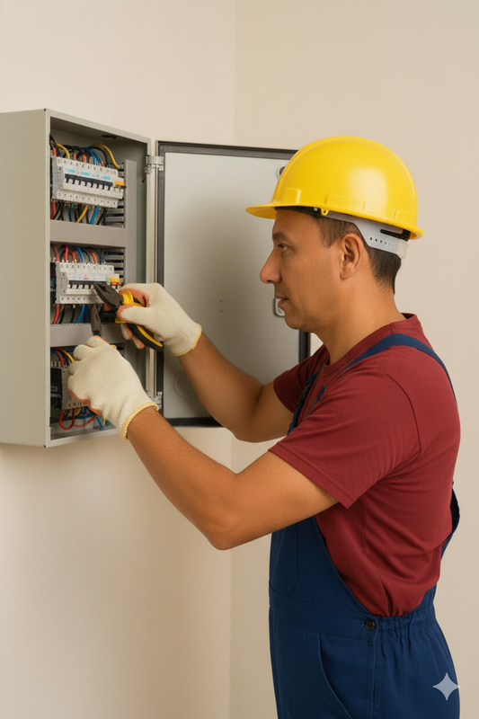 Marcus instalando painel elétrico — MCM Elétrica