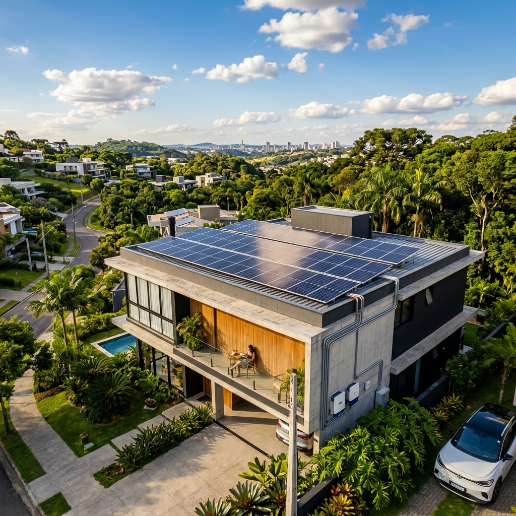 Casa moderna com painéis solares — MCM Elétrica